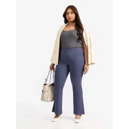 BlissClub Navy Blue Plain Mid Rise Pants-picture-40