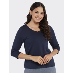 Blissclub Navy Blue V-Neck Moisture Wicking Regular Fit T-shirt-picture-35