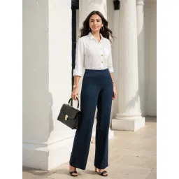 BlissClub Navy Plain Mid Rise Pants-picture-21