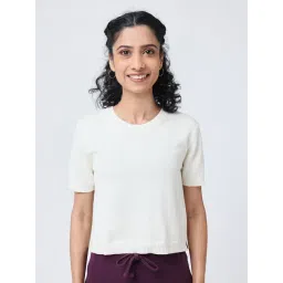 BlissClub White Cotton Relaxed Fit Crop Top-picture-12