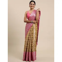 Blissta Beige & Pink Woven Saree With Unstitched Blouse-picture-48