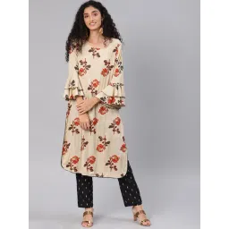 Blissta Beige Floral Print Straight Kurta-picture-48