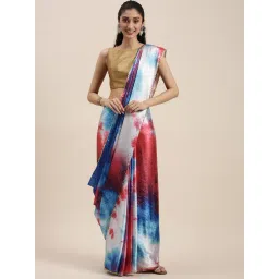 Blissta Blue & Red Tie & Dye Saree With Unstitched Blouse-picture-23
