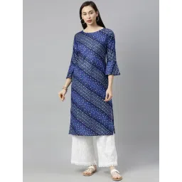 Blissta Blue Cotton Bandhani Print Straight Kurta-picture-39