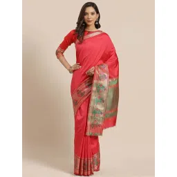 Blissta Coral Woven Saree With Unstitched Blouse-picture-23