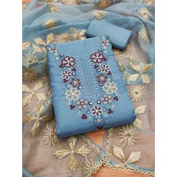 Blissta Ethnic Motifs Embroidered Organza Unstitched Dress Material-picture-38