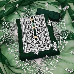 Blissta Floral Embroidered Organza Unstitched Dress Material-picture-26