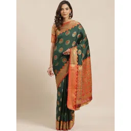Blissta Green & Red Woven Saree With Unstitched Blouse-picture-40