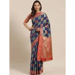 Blissta Navy & Red Woven Saree With Unstitched Blouse-picture-37