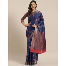 Blissta Navy Woven Saree With Unstitched Blouse-picture-18