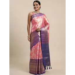 Blissta Pink & Blue Woven Saree With Unstitched Blouse-picture-31