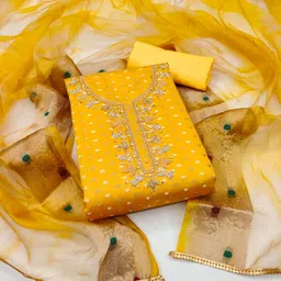 Blissta Polka Dots Woven Design Beads and Stones Unstitched Dress Material-picture-13