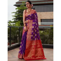 Blissta Purple & Red Silk Woven Saree With Unstitched Blouse-picture-16