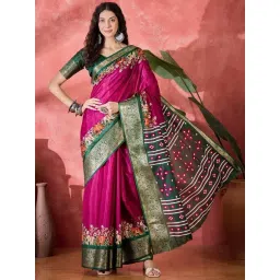 Blissta Rani Printed Saree With Unstitched Blouse-picture-12