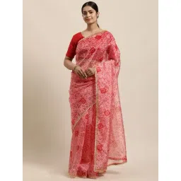 Blissta Red & Pink Printed Saree With Unstitched Blouse-picture-19
