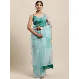 Blissta Seafoam Blue Floral Print Saree With Unstitched Blouse-picture-34