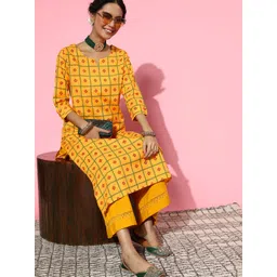 Blissta Women Mustard Cotton Print Parade Kurta-picture-13