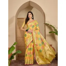 Blissta Yellow Organza Zari Woven Saree with Unstitched Blouse-picture-31
