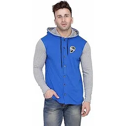 blisstone Men's Solid Hooded T-Shirt with Full Sleeves & Front Button Closure | Casual Cotton Blend Slim Fit Shirt-picture-11