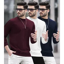 blive Pack of 3 Men Solid Round Neck Cotton Blend Multicolor T-Shirt-picture-22