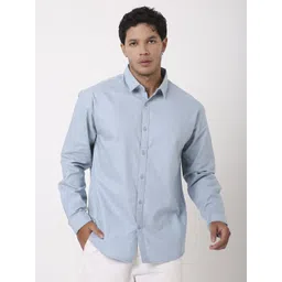 Blnk Men Relaxed Fit Solid Spread Collar Cotton Casual Shirt-image-36