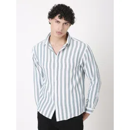 Blnk Men Relaxed Fit Vertical Striped Spread Collar Casual Shirt-image-3