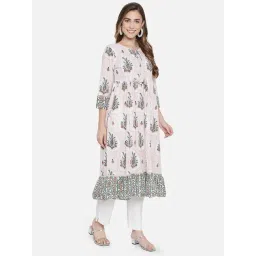 Block Studio Hand Block Print White Floral Fit and Flare Fibre Cotton Kurta Dress with Lace work-picture-24