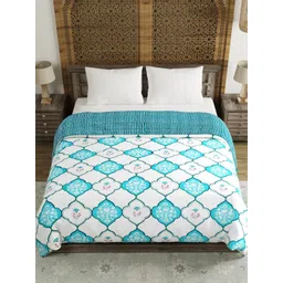 BLOCKS OF INDIA Blue & White Floral Printed Pure Cotton AC Room 350 GSM Double Bed Quilt-picture-17