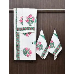 BLOCKS OF INDIA Green & White 5 Piece Printed Cotton 210 GSM Towel Set-picture-21