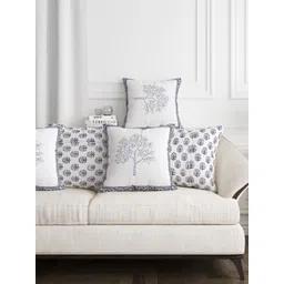 BLOCKS OF INDIA Grey & White Set of 5 Floral Square Cushion Covers-picture-16