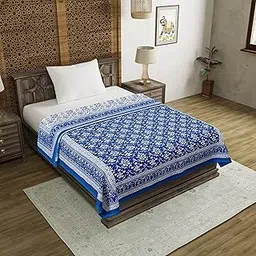 BLOCKS OF INDIA Hand Block Printed Cotton Single Size Reversible Malmal Dohar for Summer(Blue & White)-picture-29