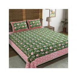 BLOCKS OF INDIA Hand Block Printed Cotton Super King Size Bedsheet green flower-picture-35