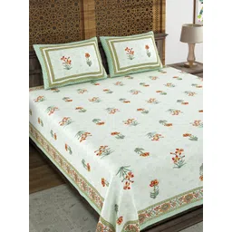 BLOCKS OF INDIA Off White & Red Floral 210 TC King Bedsheet with 2 Pillow Covers-picture-22