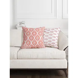 BLOCKS OF INDIA Orange & White Set of 2 Ethnic Motifs Square Cushion Covers-picture-31