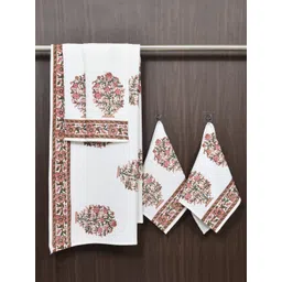 BLOCKS OF INDIA Peach-Coloured & White 5 Piece Printed Cotton 210 GSM Towel Set-picture-32