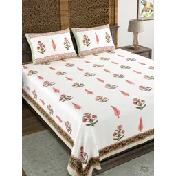 BLOCKS OF INDIA Pink & White Printed 210 TC Cotton King Bedsheet Set 2.28 m x 2.74 m-picture-25