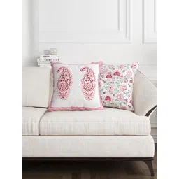 BLOCKS OF INDIA Pink & White Set of 2 Ethnic Motifs Square Cushion Covers-picture-38