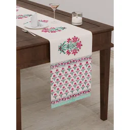 BLOCKS OF INDIA Pink Floral Printed Canvas Table Runner-picture-41