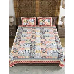 BLOCKS OF INDIA Red & White Ethnic Motifs 210 TC Cotton King Bedsheet Set 2.28 m x 2.74 m-picture-15