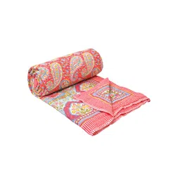 BLOCKS OF INDIA Red & White Ethnic Motifs Pure Cotton Mild Winter 350 GSM Double Bed Quilt image 5