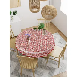 BLOCKS OF INDIA Red Floral Printed Pure Cotton Round 4-Seater Table Cloth-picture-23