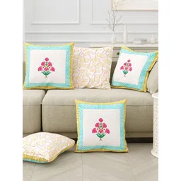 BLOCKS OF INDIA Yellow & White Set of 5 Ethnic Motifs Square Cushion Covers-picture-37