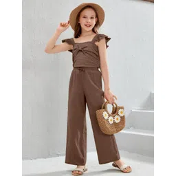 BLOOD PANTHER Girls Brown Solid Cotton Blend Jumpsuit-picture-50