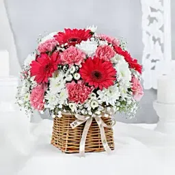 Blooming Spring Gerberas N Carnations Basket-picture-15