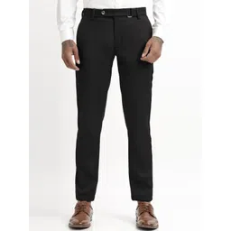 Blu MNKY Men Smart Textured Self Design Slim Fit Mid-Rise Formal Trousers-picture-35