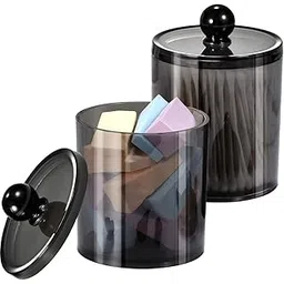 BluBasket Cotton Swab Ball Pad Holder ,Transparent Plastic Jars with Lids ,Clear Makeup Organizer for Cotton Swab ,Cotton Ball ,Cotton Rounds , Floss Picks ,Vanity Makeup Organizer (2)-picture-11