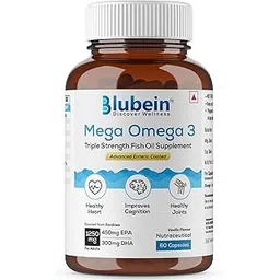 Blubein Mega Omega 3 Fish Oil Capsules for Men & Women, Triple Strength with 1250 mg (450 mg EPA & 300 mg DHA) for Muscle Recovery, Healthy Heart, Joints & Brain - 60 Capsules, 160 grams-picture-19