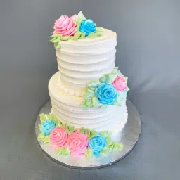 Blue and Pink Roses with Pearls Fondant Wedding Cake (5 Kg)-picture-27