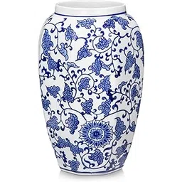 Blue and White Vase 8.5 Inch Traditional Chinoiserie Floral Vase Porcelain Ginger Jar Octagonal Vase Blue and White Porcelain Decor for Home, Living Room, Kitchen, Mantel, Shelf, Table-picture-19