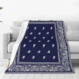 Blue Bandana Paisley Border Print Blanket Bed for Kids Boys Girls Soft Cozy Blanket for Home Bed Couch Sofa Bed Gifts image 1